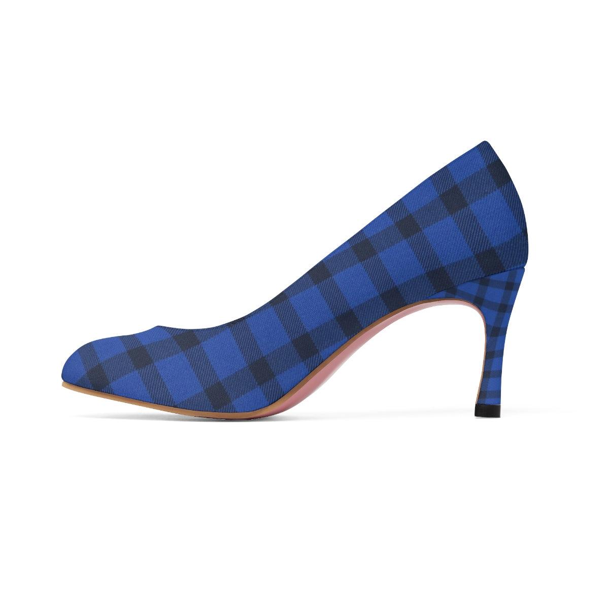 Blue Plaid Women's High Heels - Buyashoes