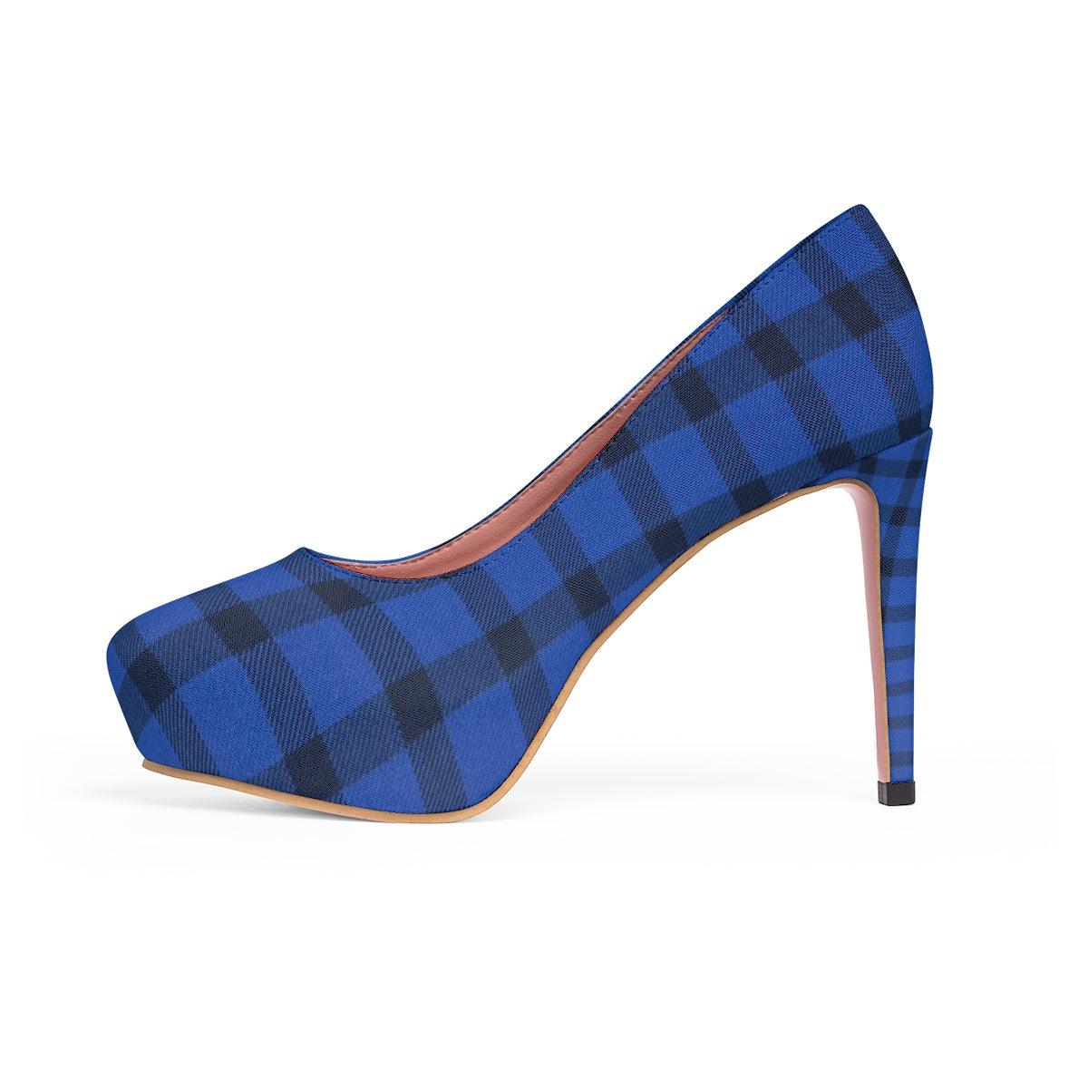 Blue Plaid Women's Platform Heels - Buyashoes