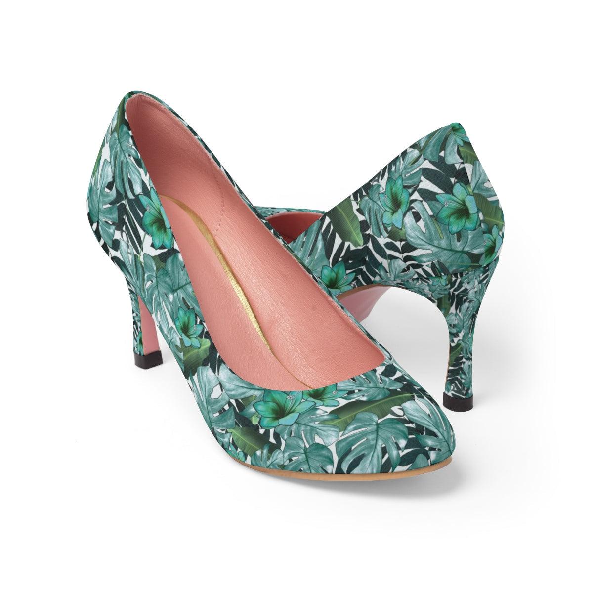 Green Floral Women's High Heels - Buyashoes